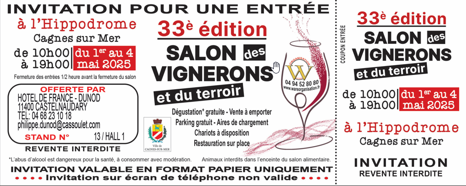 Salons des Vignerons - CAGNES SUR MER du 1 au 4 Mai 2025